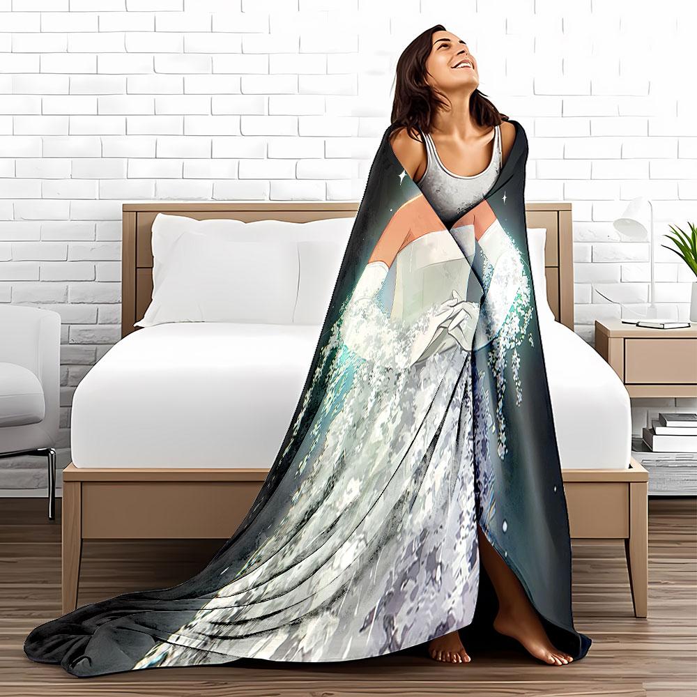 Elegant Woman in White Dress for all seasons blanket lunch break throw gift
