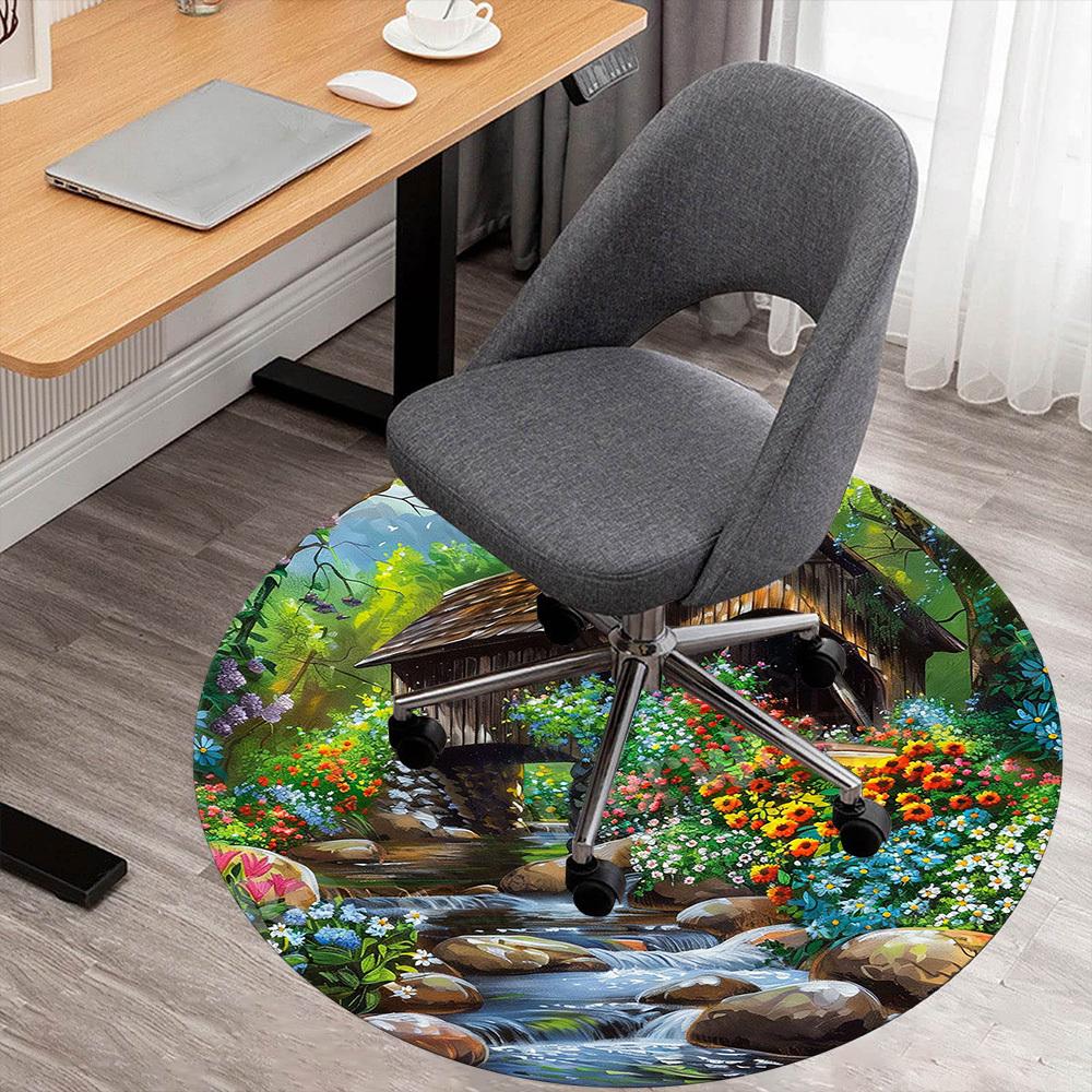 1PC bridge flowers Office Round Area Rug, Under Office Chairs Bedroom Living Room Home Decor, Carpet for Office -1110031