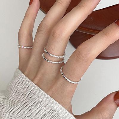Sweet Mori Rainbow Zirconia Ring Women's Simple Niche Design Cold Wind Plain Circle Adjustable Party & Daily Finger Ring