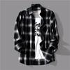 Men's Korean Style Black & White Plaid Shirt: Trendy, Loose, Long-Sleeved, Casual Top for Spring and Autumn.