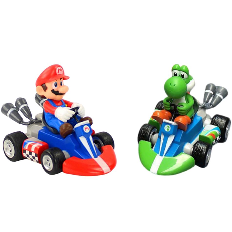 Super Mario Bros Karting Luigi Bowser Princess Peach Yoshi Toad Action Figure Toys Pull Back Car Anime Game Doll Gifts for Kids