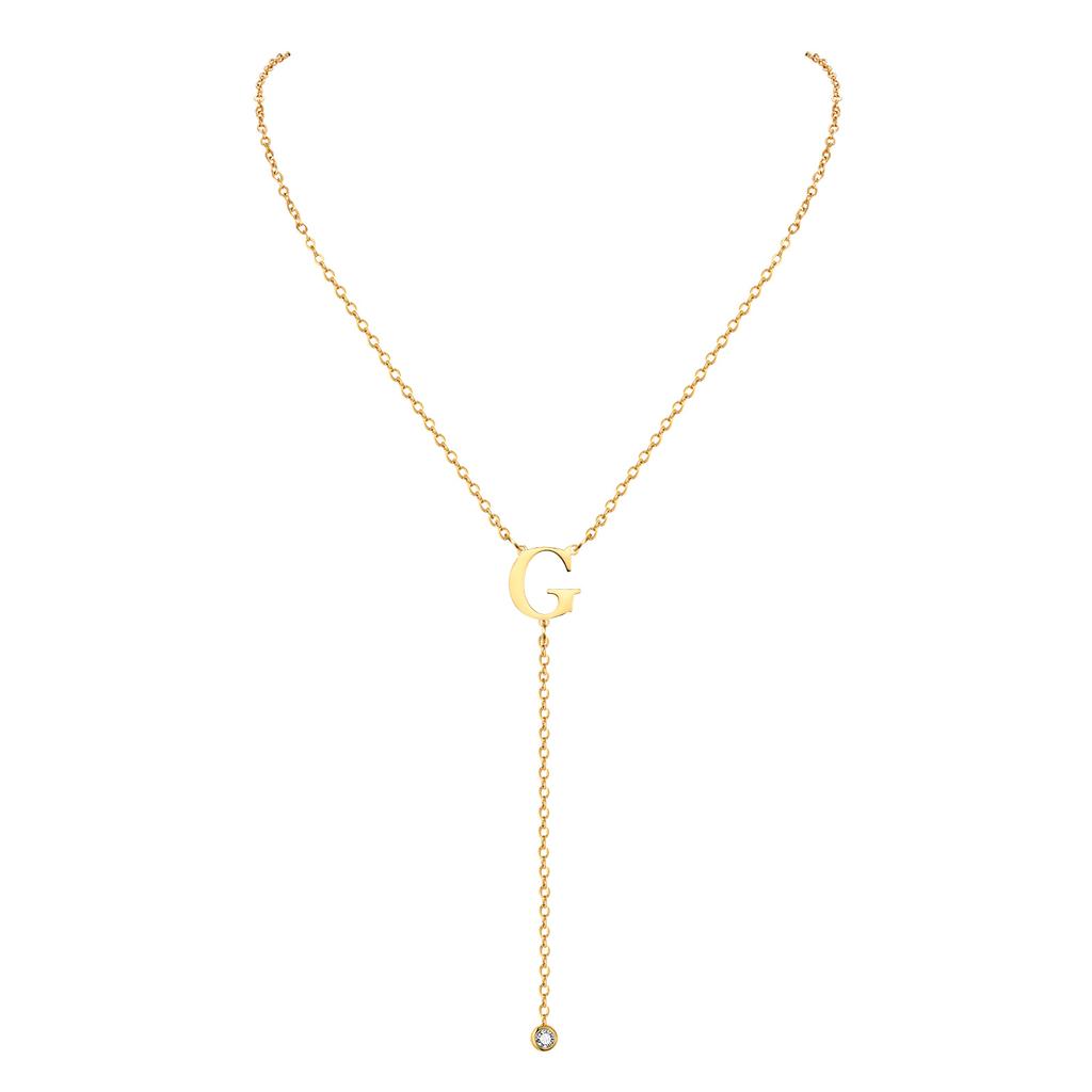 Lariat Initial Necklaces Women, Stainless Steel Long Chain, A- Z Letter With Zirconia Pendant Drop Neckalce, Y-shaped Jewelry