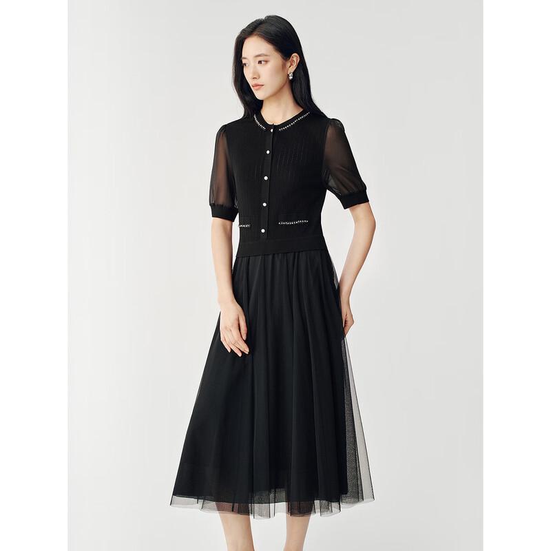 JUZUI Elegant Faux Two-Piece Mesh Knit Dress