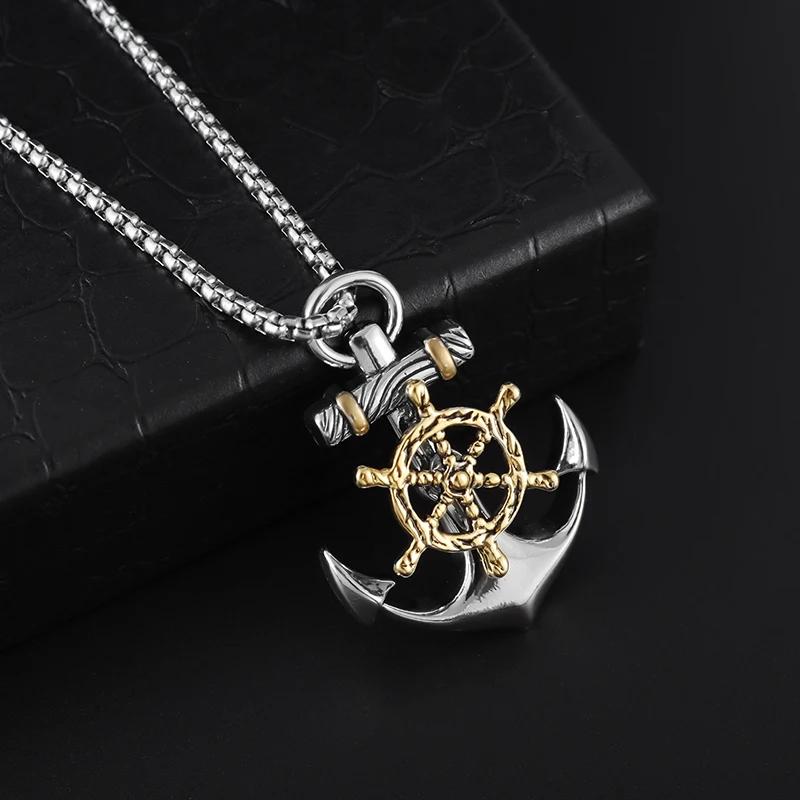 Vintage Retro Anchor Wheel Boat Ship Pendant Necklace Chain Unisex Men Women Fashion Gothic Amulet Talisman Jewelry Party Gift