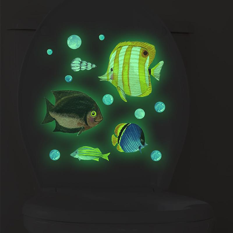Kreslené samolepky na zeď svítící ve tmě, domácí dekorace, světelné fluorescenční nálepky s mořskými živočichy pro dekorace dětského pokoje