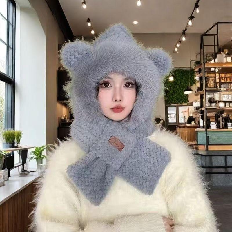 Bear Hat Scarf Set For Winter Adults Warm Knit Windproof Earmuff Gloves Gift Idea
