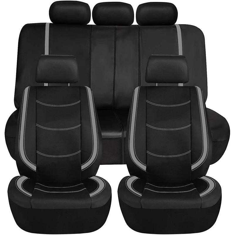 AUTO PLUS Universal Car Seat Cover Set Pu Leather Vehicle Cushion Full Surrounded Protector Fit Most Car Suv Truck  Accessories