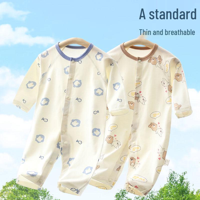 Unisex Cotton Baby Long Sleeve Romper: Lightweight Newborn Pajamas for Summer and Air-Conditioned Comfort.