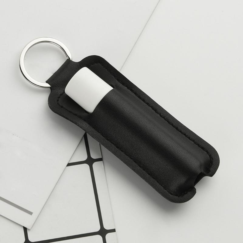 Lipstick Lip Gloss Bag Keychain Holder PU Leather Chapstick Pouch Keyring Portable Lip Balm Packaging Cover Key Chain
