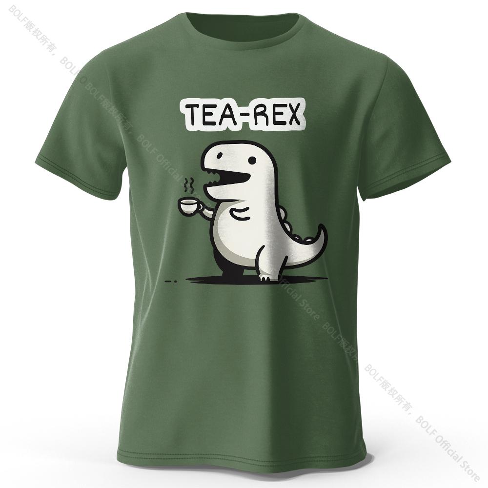 T-shirt da uomo con stampa dinosauro Tea-Rex 100% cotone, Morbida e traspirante, Girocollo, Manica corta, Unisex, Stile divertente e stravagante