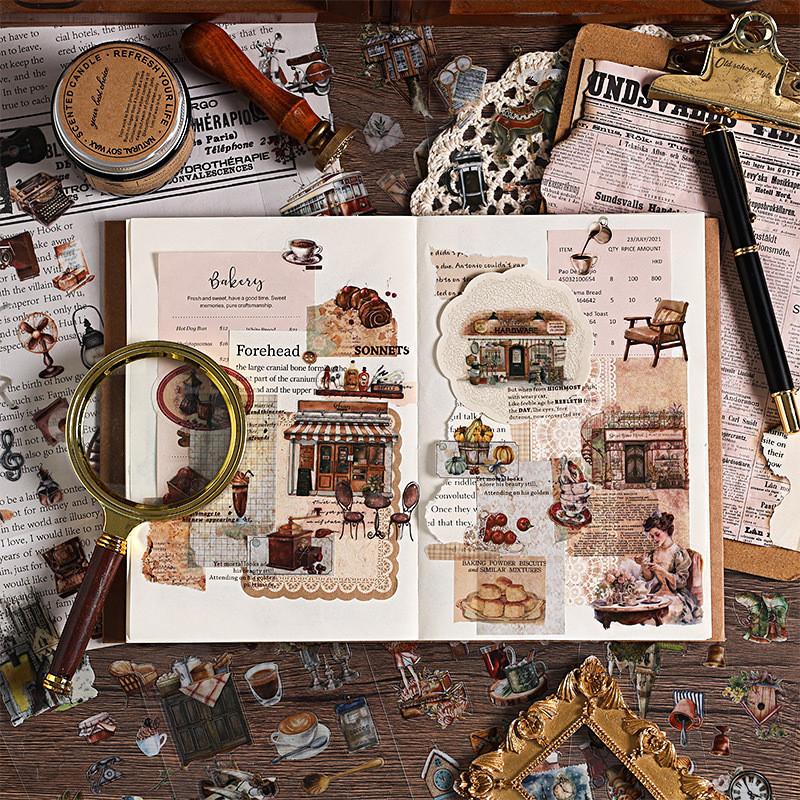 6pcs Literary Retro Stickers PET Materials DIY Scrapbooking Art Collage Stationery Planner Decor Diary Stickers