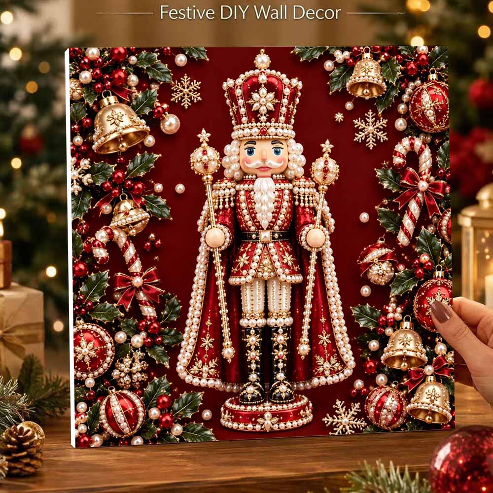 DIY Framed Pearl Painting Kit with Christmas Nutcracker 5D Sparkling Bead Art Canvas Ready to Display Holiday Home Decor Gift Idea
