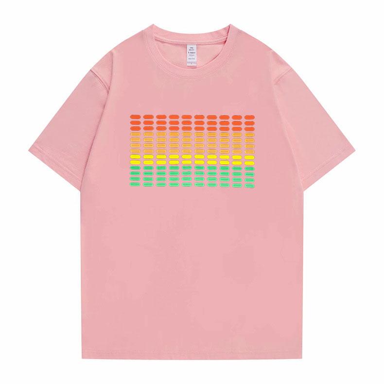 Flashing Music Activates LED Printed Unisexs and Womens Fashionable Loose Casual Short Sleeved New Cotton Trendy Tshirt