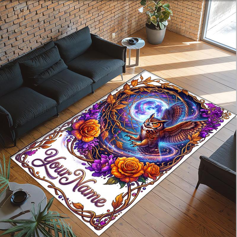 Space Cosmic Theme Crystal Velvet Rug Personalized Custom Name Text Soft Floor Mat Home Decor
