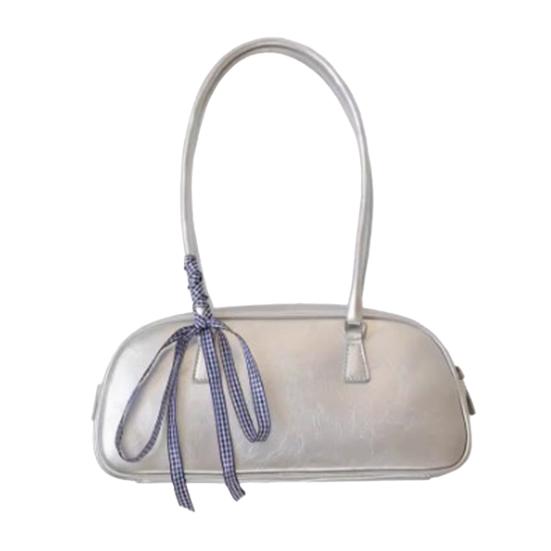 

Women Single Shoulder Bag Faux Leather Waterproof Large Capacity Solid Color Casual Zipper Ladies Girls Hobo Handbag Tote Purse серебряный