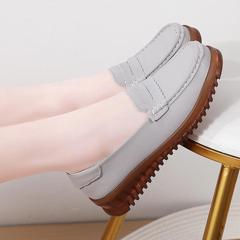 

Кожаная обувь для мам весна и лето удобная мягкая подошва нескользящая средняя и пожилая подошва из говяжьей жилы женская обувь на одном педале туфли Doudou 41 серый