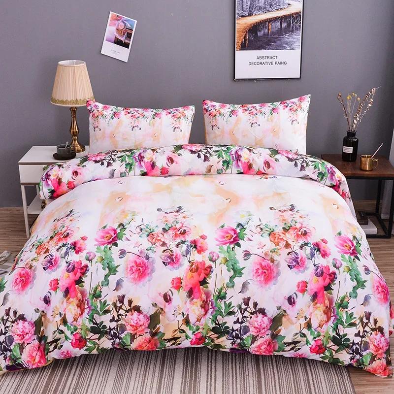 Plum Blossom Red Flower Floral Comfortable Duvet Quilt Cover Pillowcase Bedding Set Children Bedroom Decoration Home Textile