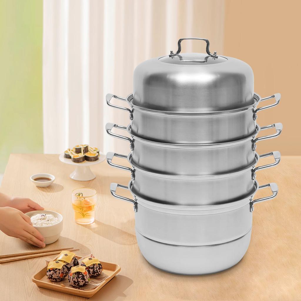 Steamer 32cm Five Tier Stainless Steel Steamer with Glass Cover for All Hobs Couscous Pot Steamer