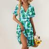 Women's Summer Dress Loose Beach Vacation Casual Deep V Neck Short Sleeve Dress Elegant Dress