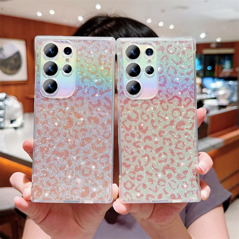 Iridescent Blue Leopard Glitter Samsung S22/S23/A15/A55 Full Coverage Phone Case