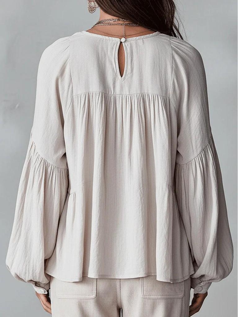 2026 Spring/Summer European & American Casual Ruffle Puff Sleeve Pleated Top