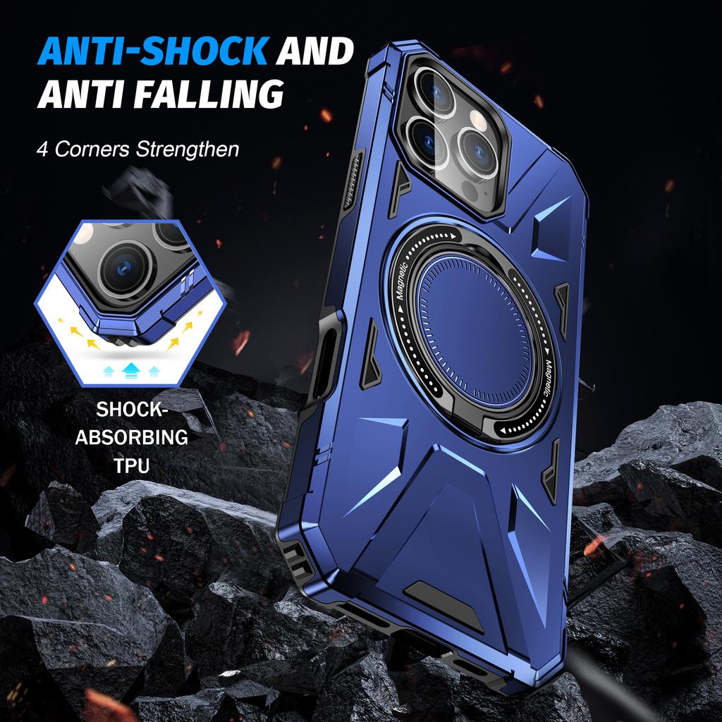 For iPhone 16 Pro Magnetic Case TPU+PC Ring Kickstand Anti-Drop Phone Cover
