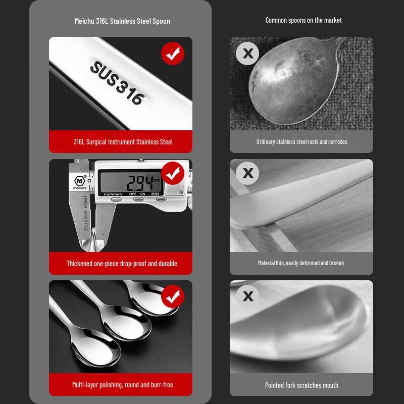 maxcook 316L Stainless Steel Mirror Polished Spoon Set