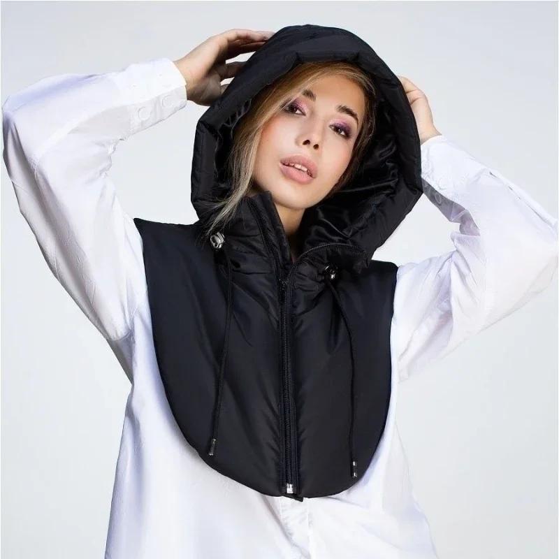 Høst Vinter Ultralette dunhettehatter for kvinner Varm Ring Skjerf Lue Hals Glidelås Snøring Frakk Skjerf Kort Tank Top