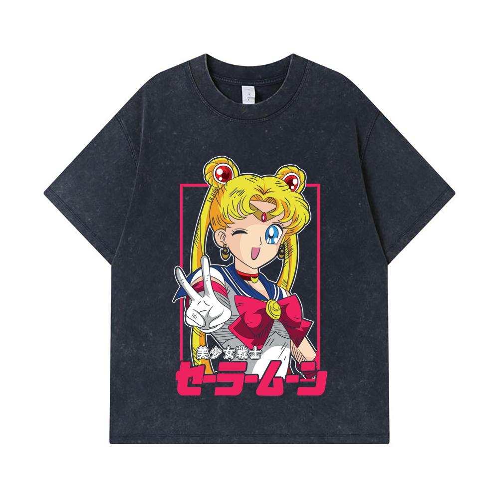 275 GSM Washed T-shirts 100% Cotton Sailor Moon V9 Minako Print Unisex Heavy Cotton T Shirt