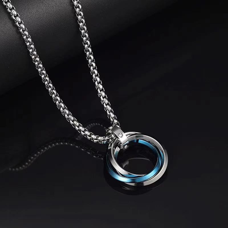Collana Pendente Tre Anelli per Donne Uomini Catena in Acciaio Inossidabile Hip-hop Rotante Rilassamento Accessori Gioielli Regali