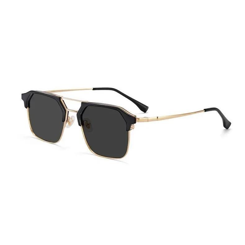 Korean Double Beam Frame Metal Myopia Glasses Trendy Men Half Frame Myopia Sunglasses Anti UV Driving Near Sight Sunglasses