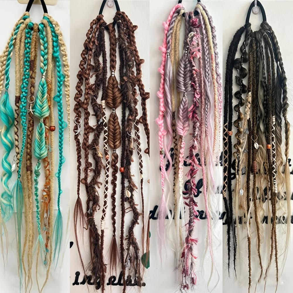 Ombre Textured Dreadlock Ponytail 24Inch Twist Braid Hairpiece Boho Women's Braided Wigs for Women
