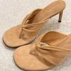 Chanclas de tacón de aguja francés de ante de cuero para mujer, nuevas sandalias de tacón alto de primavera y verano