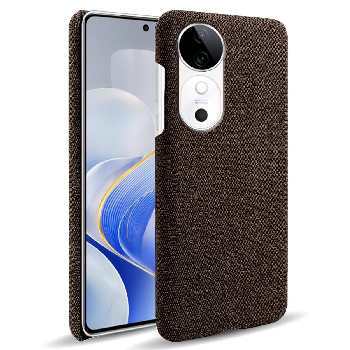

For vivo S19 5G Case Cloth Texture Anti-Scratch Protective PC Phone Cover Brown
