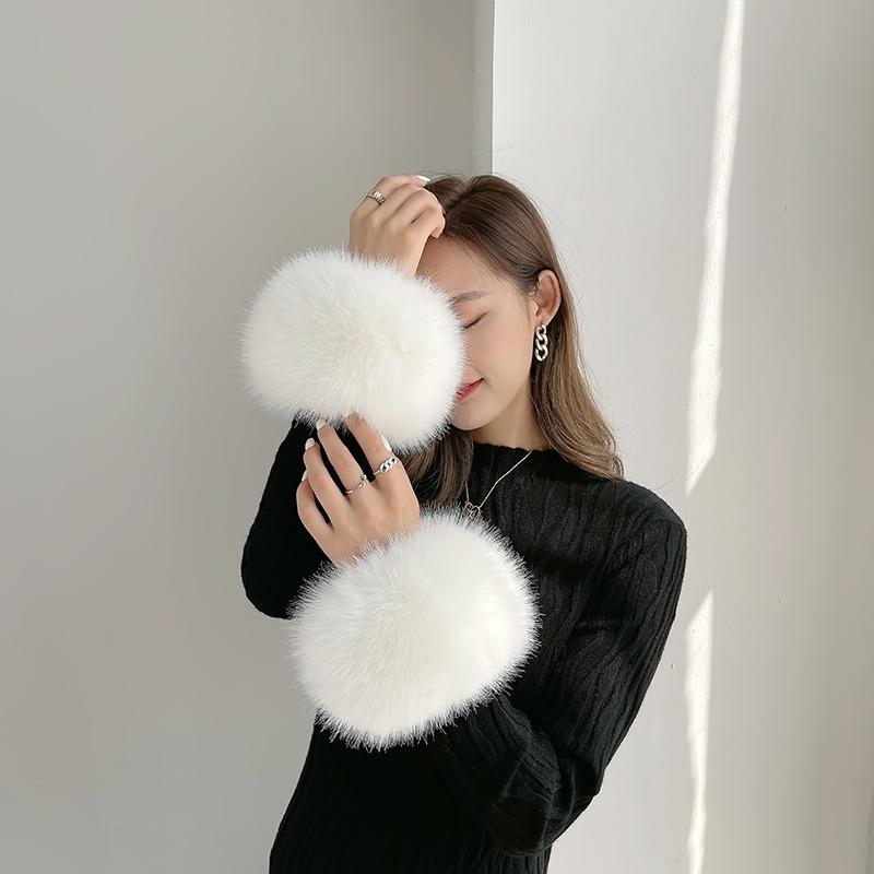 

Меховые манжеты Мао Мао, теплые манжеты, перчатки, ветрозащитный браслет-манжета, черный браслет на запястье из искусственного меха лисы, зимний браслет nomal белый