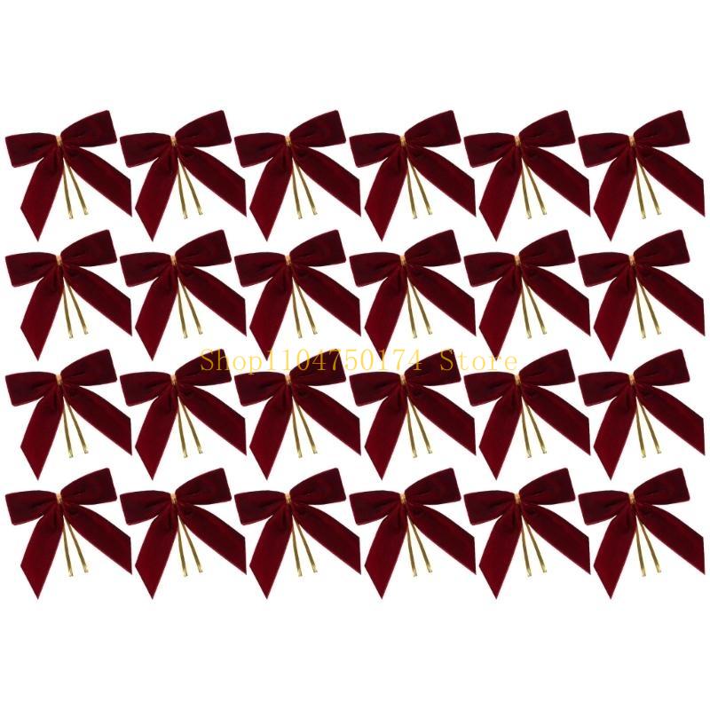 24pcs Christmas Tree Bows Velvets Bowknot Decorations for Holiday Parties Butterfly Knot Embellishment Accessories top sale