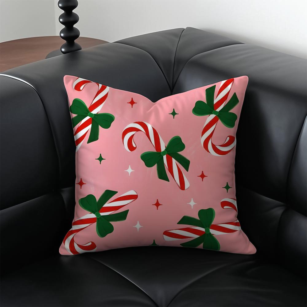 Christmas Candy Cane Holiday Cushion Cover Pillow Case Antidustmite Invisible zipper silky plush cushion