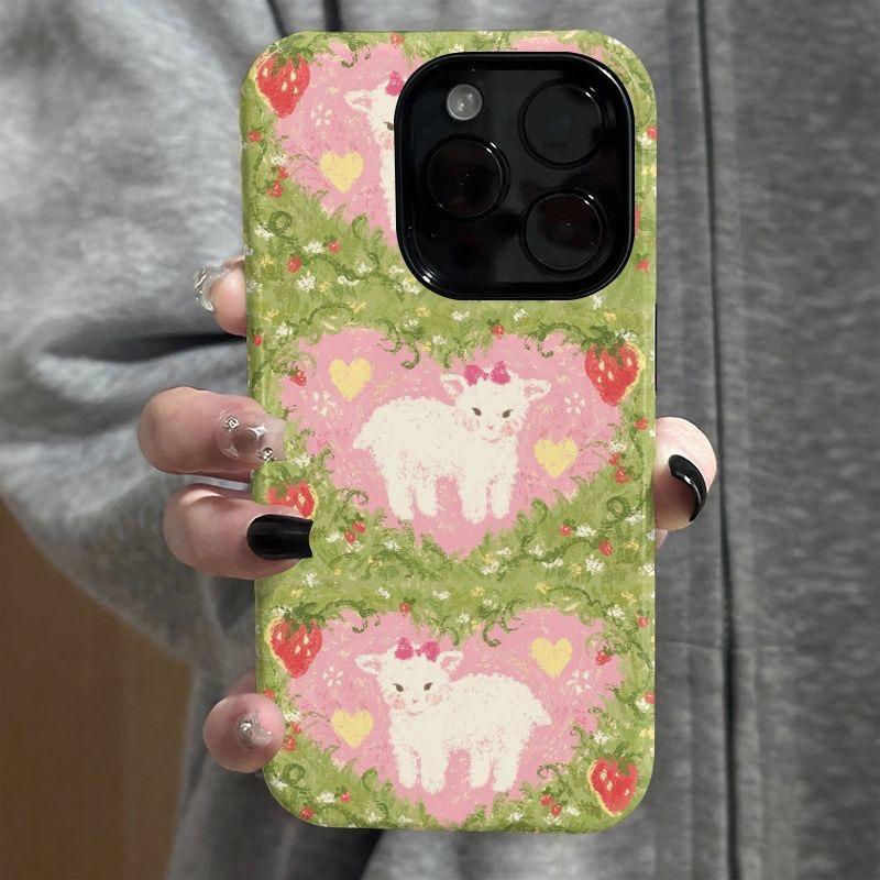 

Милый рисунок с ягненком, розовым сердцем и клубникой, защитный чехол для телефона для iPhone 17 16 15 14 11 12 13 Pro Max Air Plus, задняя крышка iPhone 12