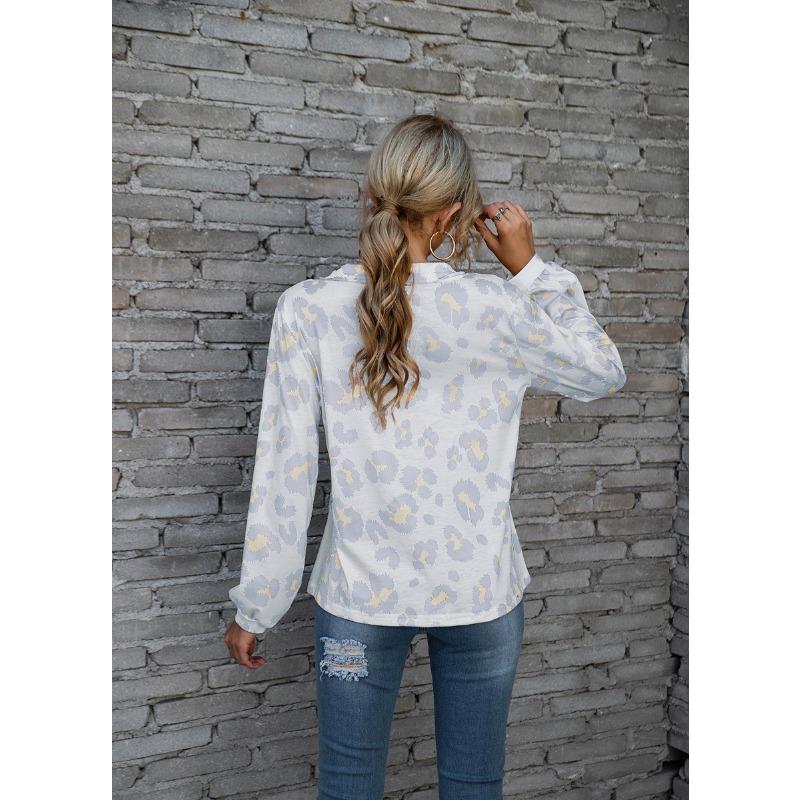 YYFS Women's Fashion Casual Spring Fall Leopard Print Long Sleeve V-Neck Blouses & Shirts