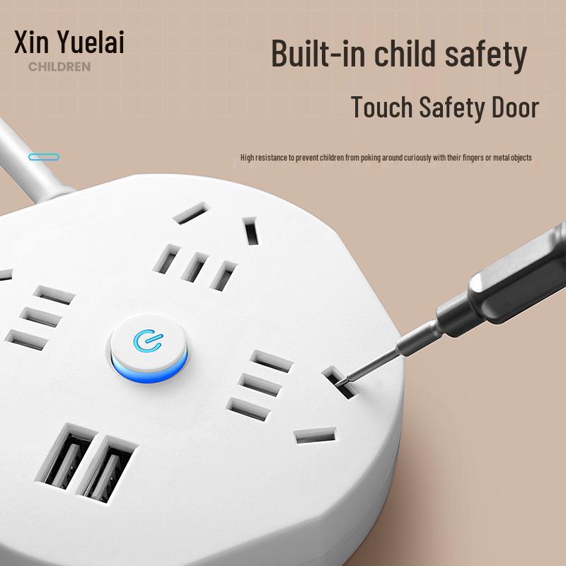 Compact Multi-Outlet Power Strip with Long Cord for Safe Household & Dorm Use