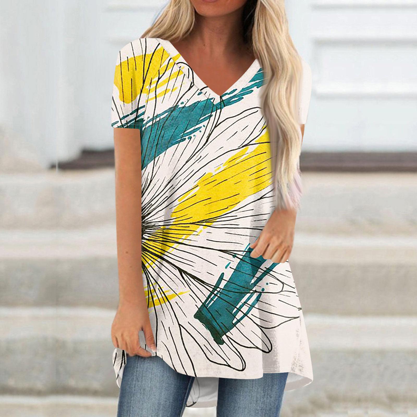 

Женские плиссированные свободные топы с короткими рукавами Плюс размер Повседневные топы с V-образным вырезом и короткими рукавами Повседневные летние футболки Женские топы Футболки Рубашки XL белый