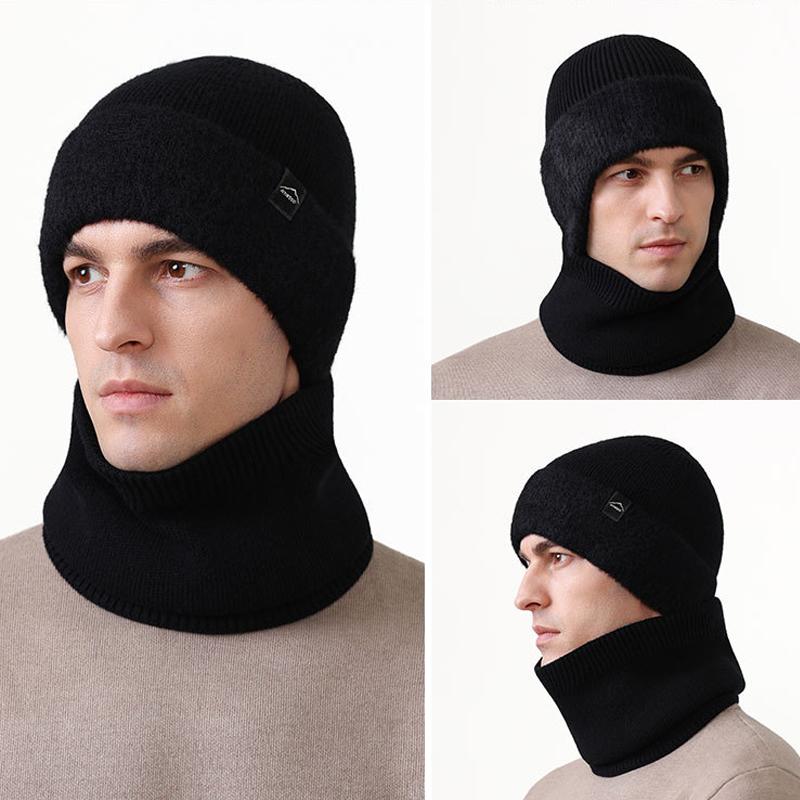 Men's Winter Thick Knitted Hat Scarf Kit Elastic Wool Hat
