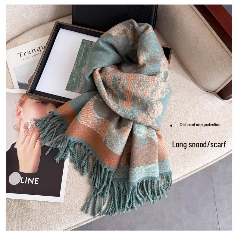 Elegant Ethnic Style Double-Sided Scarf – Women's Soft, Thick, Warm Shawl for Autumn & Winter