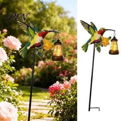 Solar Garden Lights Kingfisher Stake Light, Metal Bird Yard Art with Hanging Lantern, Auto-On Powered Outdoor Decor LED Waterproof Patio Decoration