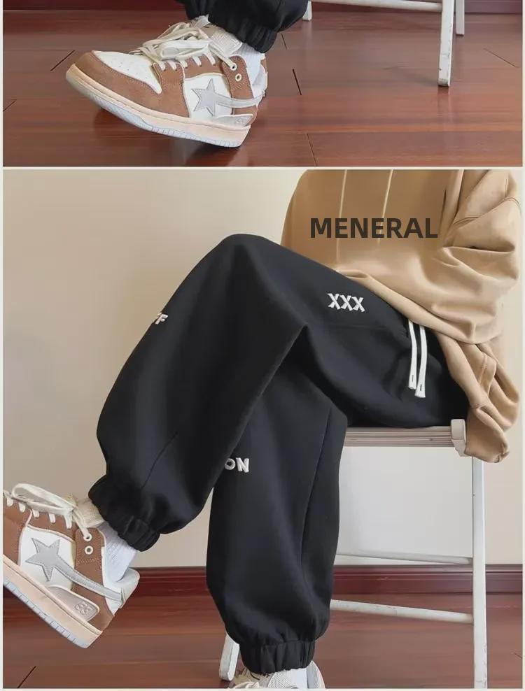 Men's Hong Kong Style Embroidered Velvet Sweatpants: Loose-Fit Casual Pants for Autumn/Winter Fashion Trend.