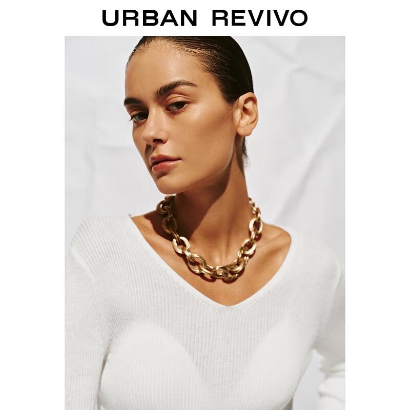 UR 2025 Autumn Women's Solid V-neck Knit Sweater