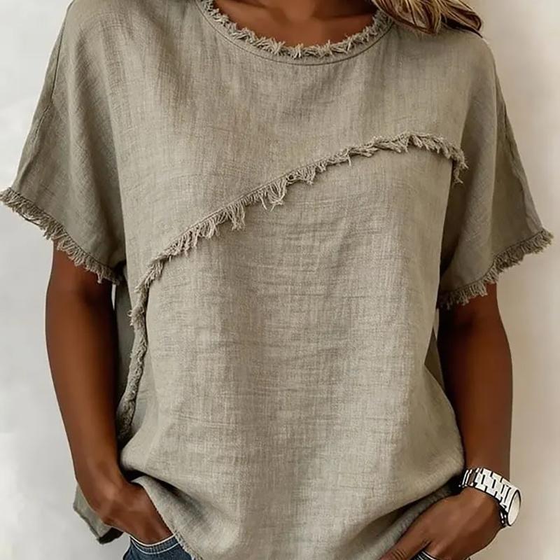 European Style Summer Round Neck Casual Loose Fit Short Sleeve Women M хаки
