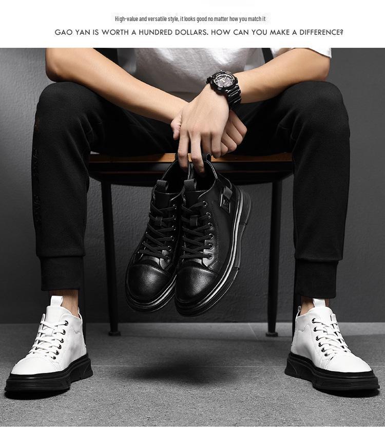 Pantofi de iarnă din piele cu vârf înalt pentru bărbați, Ghete Martin căptușite cu catifea, Adidași casual în stil coreean