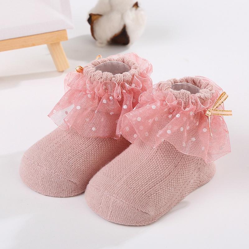 

Детские носки для девочек, носки принцессы, носки с бантом и горошком, с марлевой кромкой M