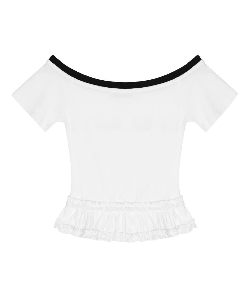 Nigaennikol Off-Shoulder Frill Crop Top_White